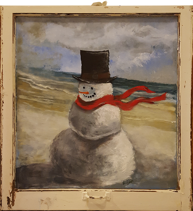 Beach Snowman Old Window